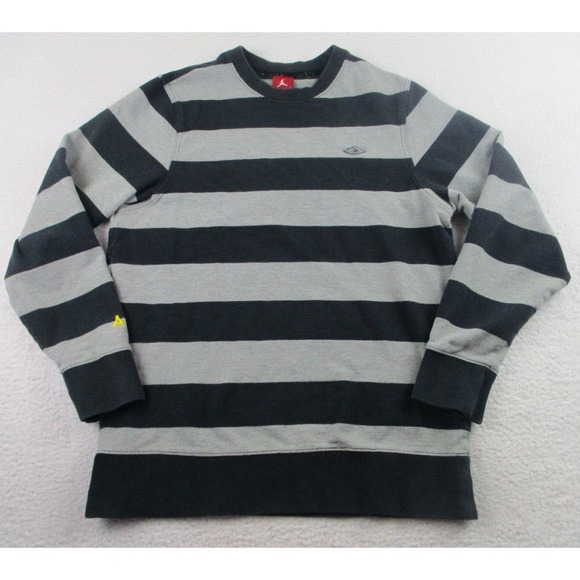 Nike Air Jordan Sweater‎ Mens Large Striped Gray Black Sweatshirt Y2K Red Tag L - Picture 1 of 11